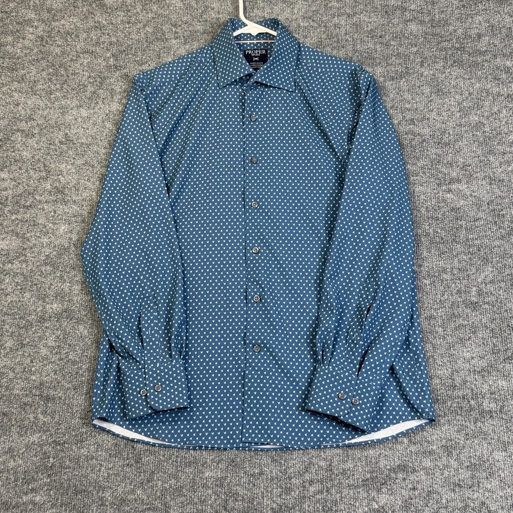 Proper Sport Shirt Mens Medium Blue Button Up Arrow Print Wrinkle Resistant